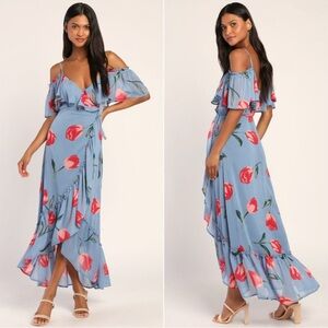 Lulu's Blue and Red Floral Asymmetrical Dress